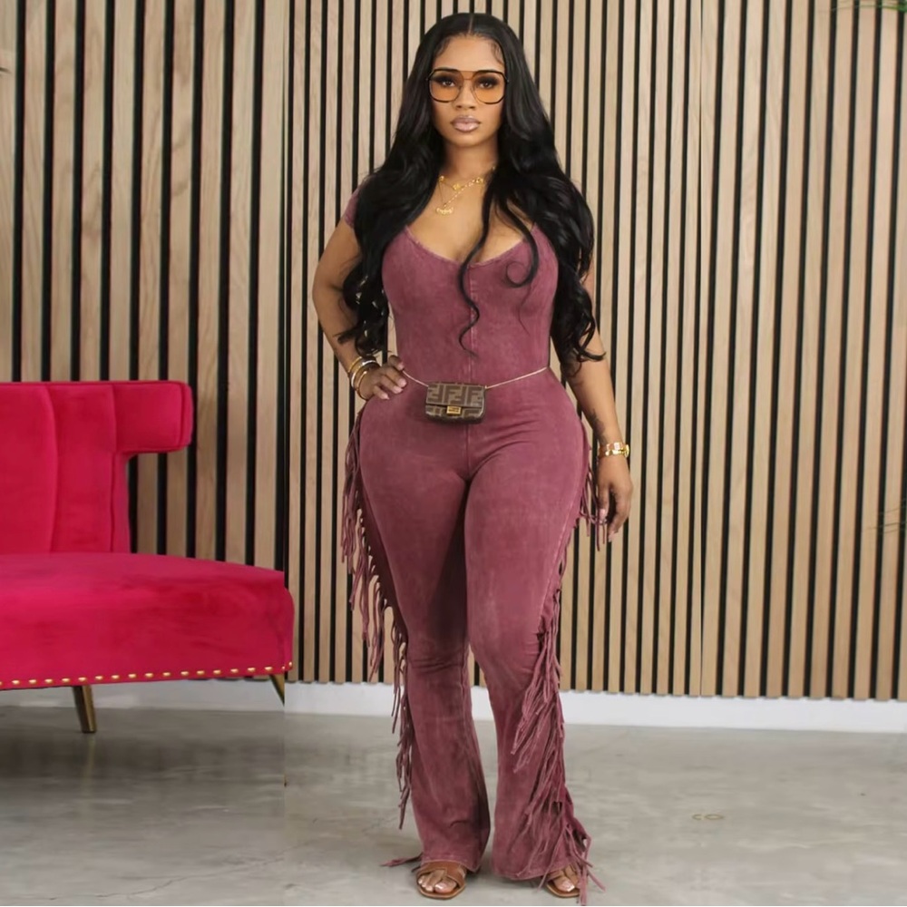 Mauve Fringe Jumpsuit